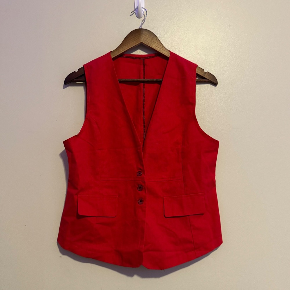 PATTERN Red Button Front Vest Sleeveless Tailored Pockets Women's M Grunge
